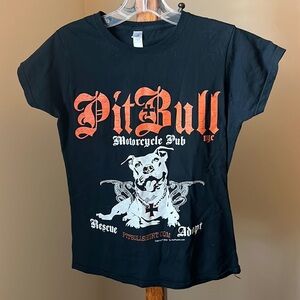 Pitbull Motorcycle Pub Adopt Dog Tshirt Graphic Tee Women's Medium